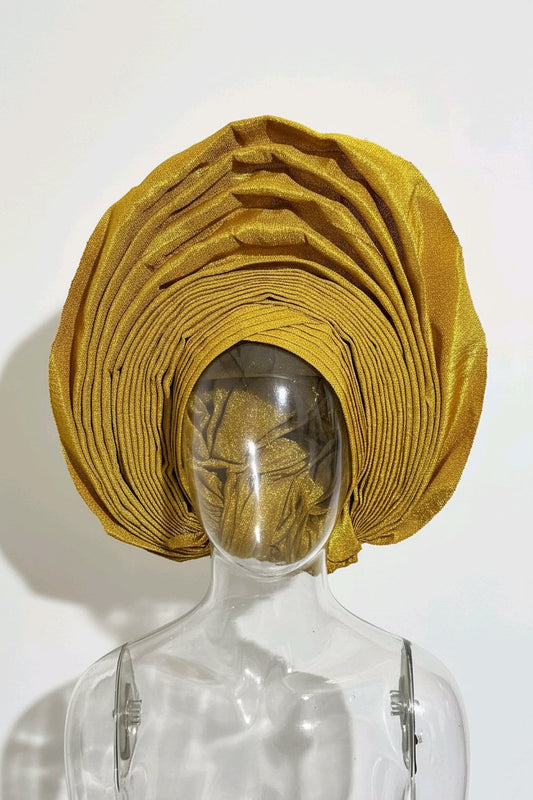 Golden Gold Gele Headtie: The Bridal Style