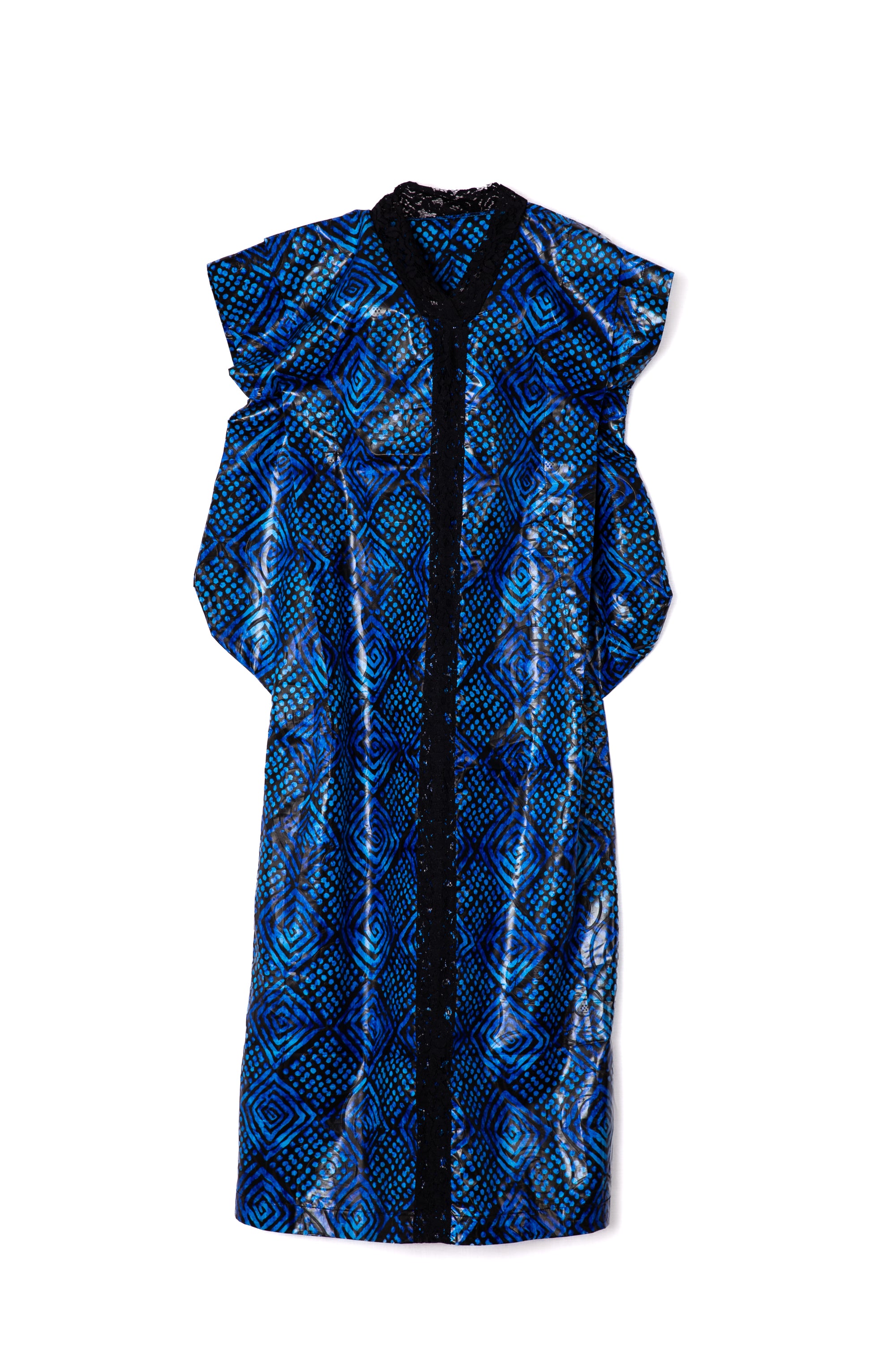 Scalloped Sleeve Blue Boubou with Lace Trim