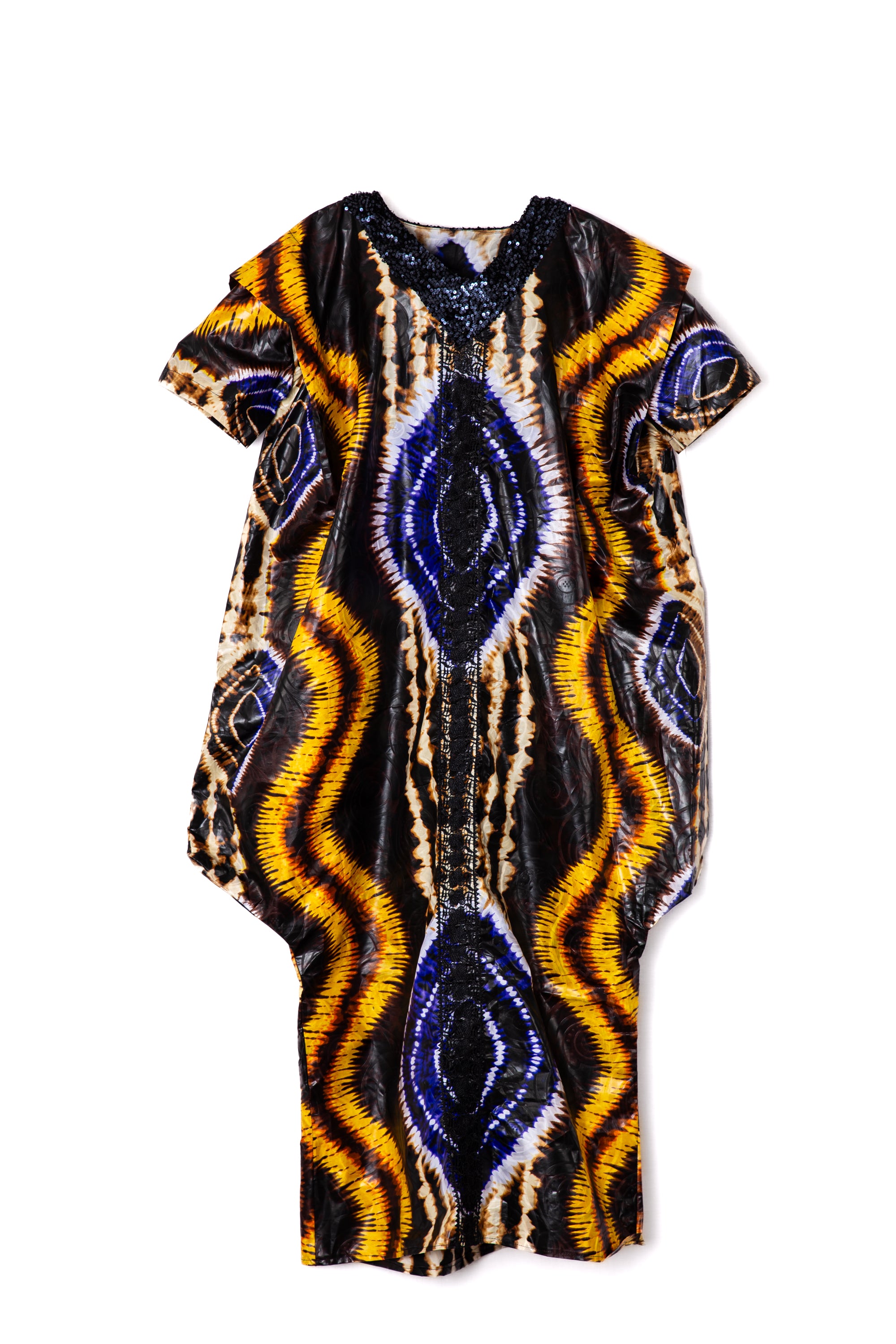 Adire Kaftan for parties with Scalloped batwing Boubou Dress