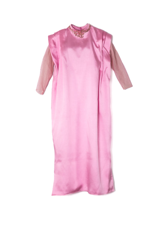 Pink African Boubou Kaftan Dress - Mikado Silk Fabric