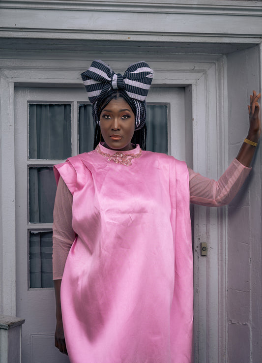 Pink African Boubou Kaftan Dress - Mikado Silk Fabric