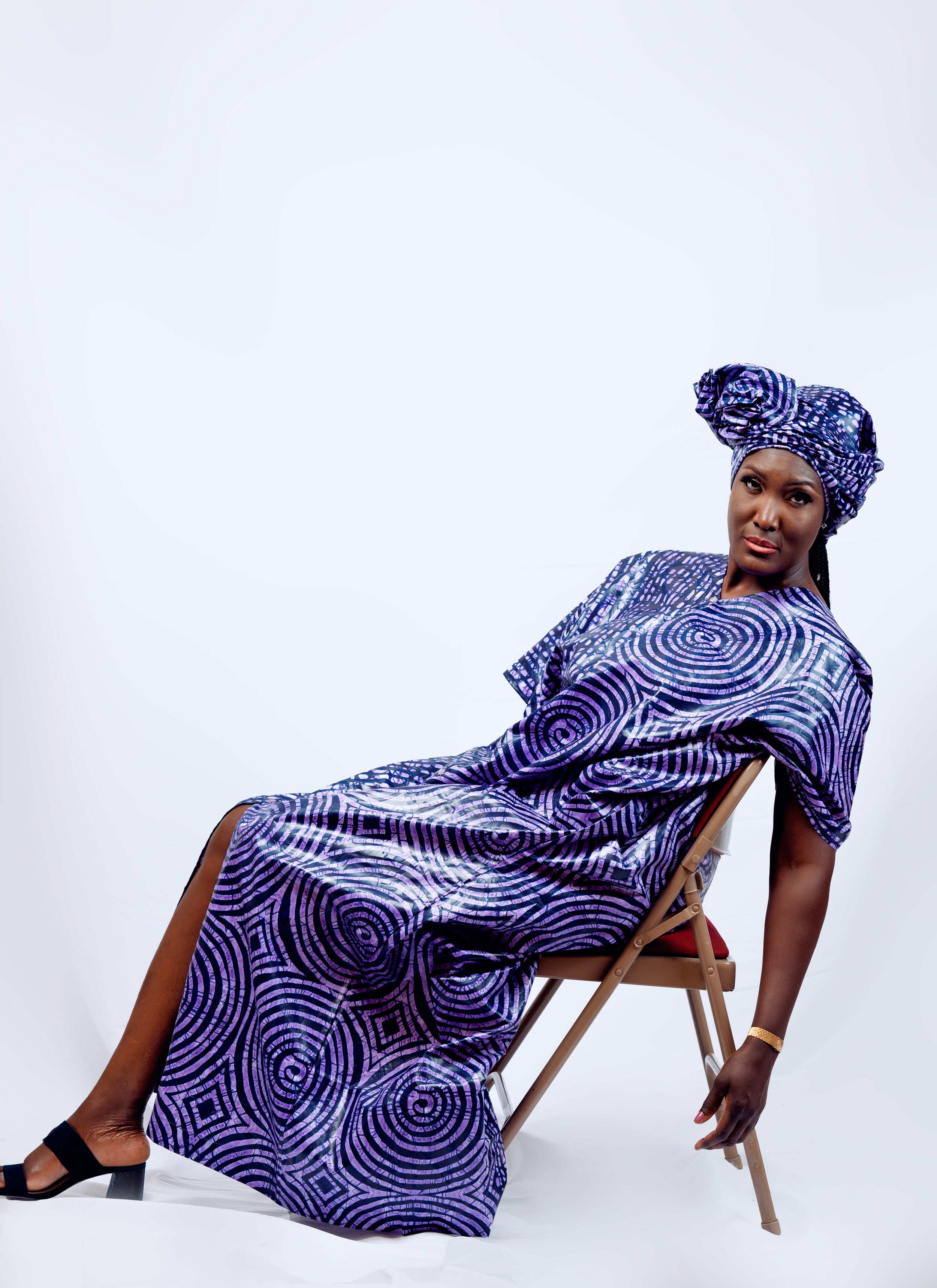 Kaftan for women Dual Adire print with center Slit hem