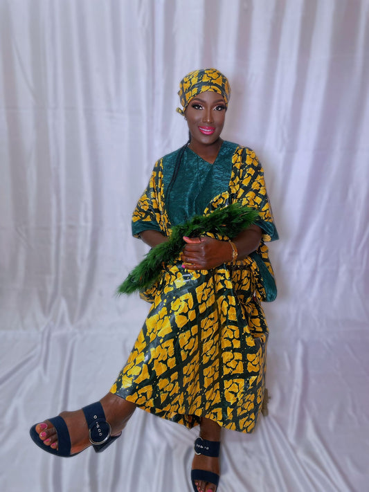 African Kaftan chateau Lace Asymmetric Neckline Dress