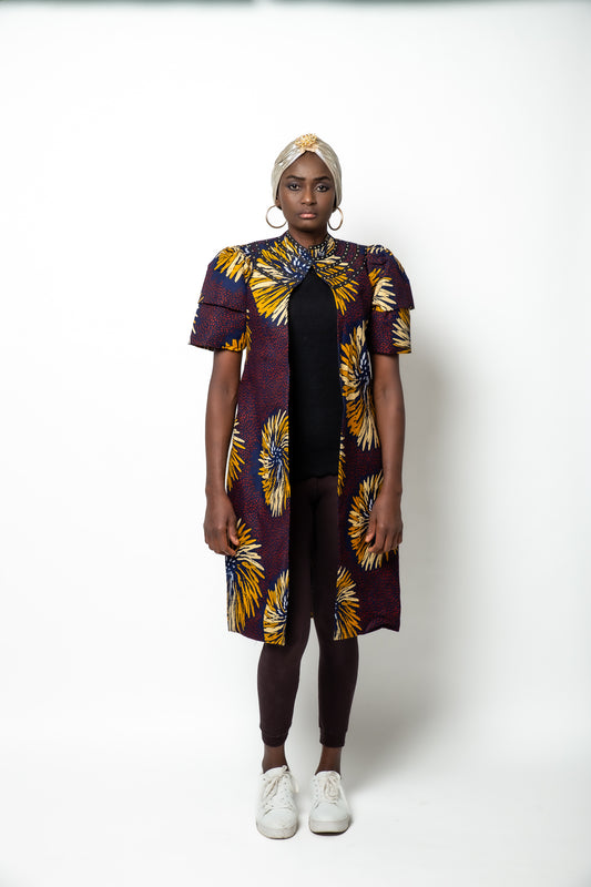 African Print Kimono Robe with Embellished Nape