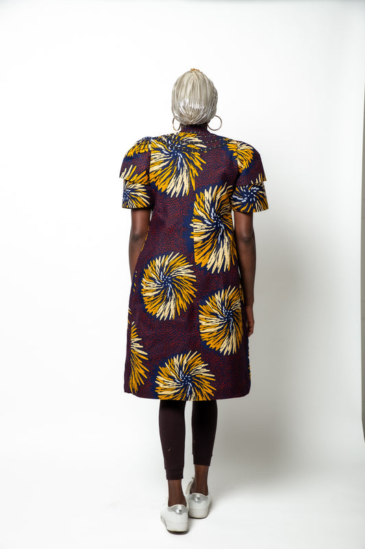 African Print Kimono Robe with Embellished Nape