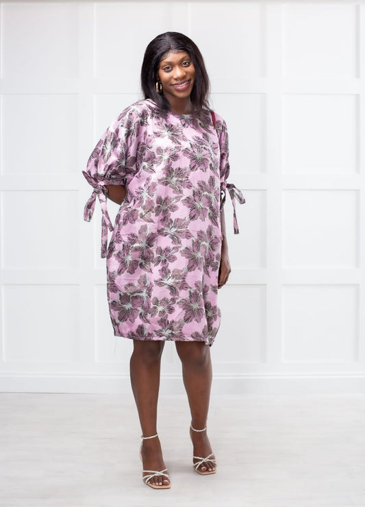 RG Metallic Floral Tie-Sleeve Open back Dress