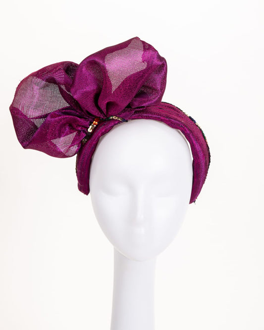 Purple Padded Aso-oke Headband