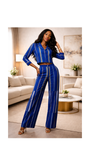 RG Aso Oke Cropped Blazar & Stripe Tailored Trouser in Royal Blue for Women
