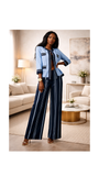 RG  Stripe Aso Oke Co ord Top & Tailored Trousers in Sky Blue for Women
