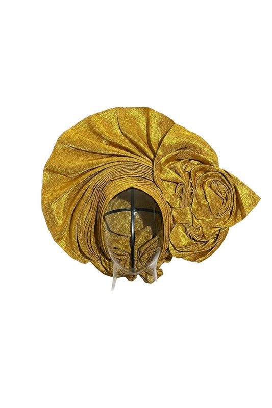 Golden Gold Gele Headtie: The Rosette Style