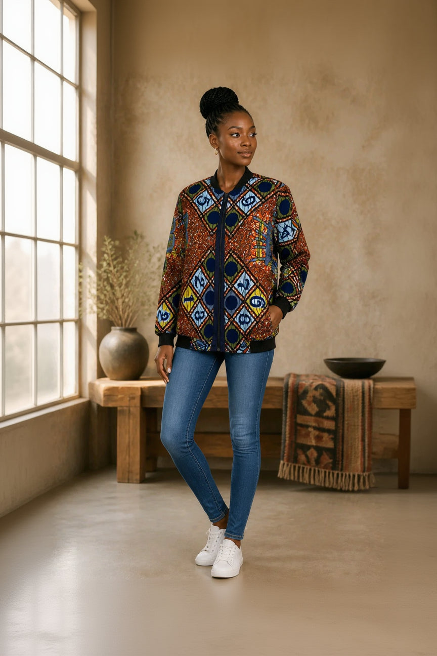 RG Numbers African Print Bumper Jacket