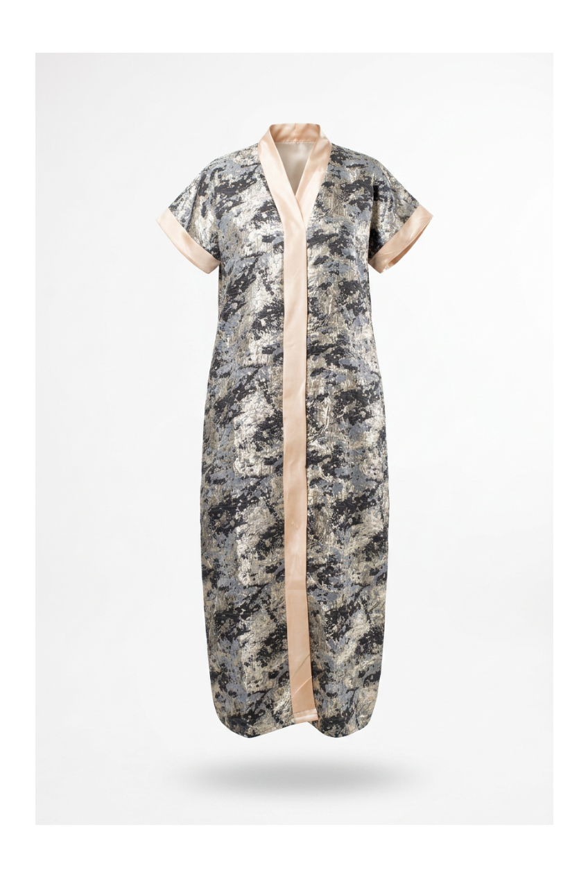 RG Metallic Floral Print Button-Front Kimono Dress | Luxury Kaftan