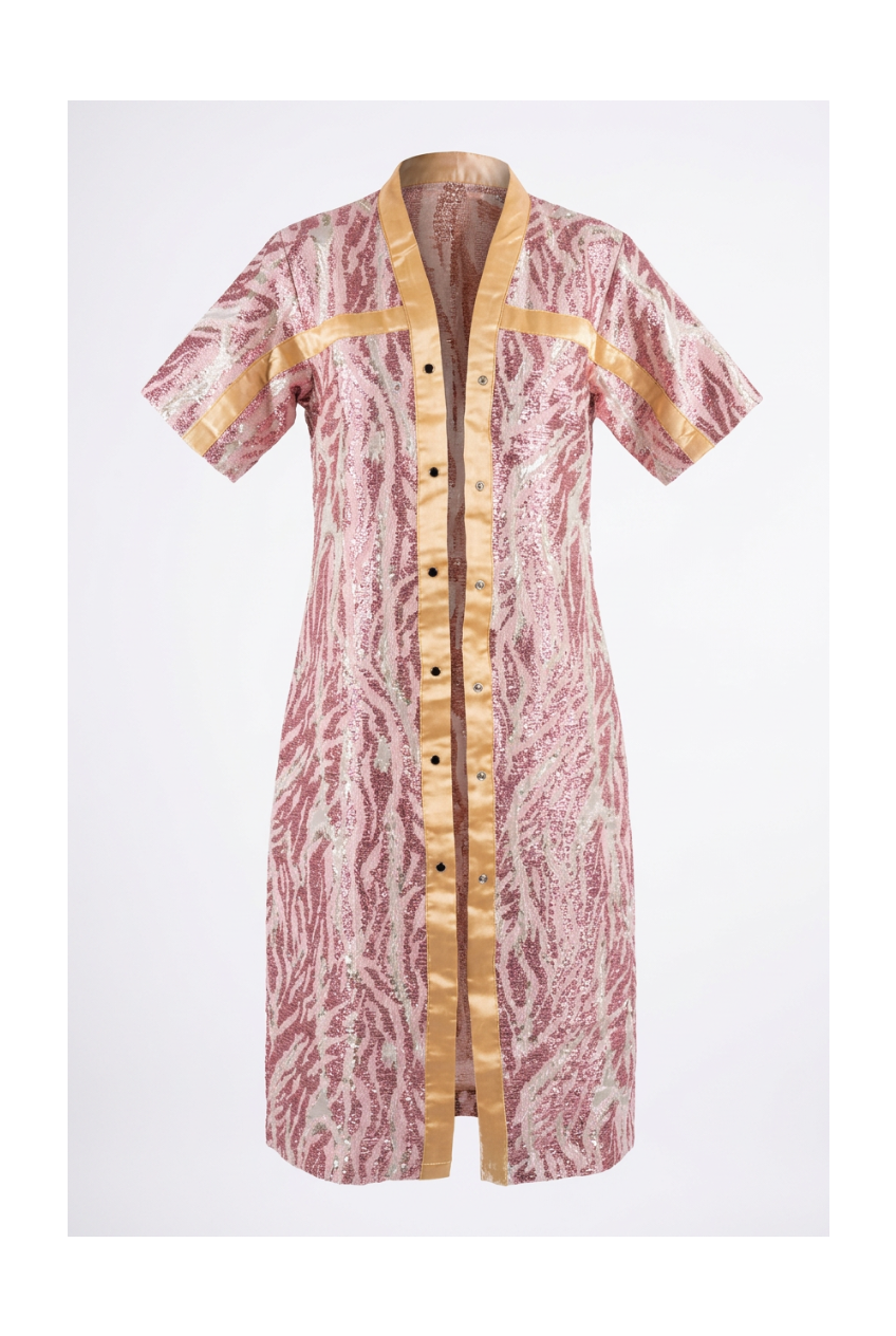 RG Metallic Floral Print Button-Front Kimono Dress | Luxury Kaftan