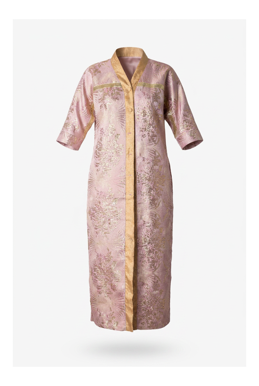 RG Metallic Floral Print Button-Front Kimono Dress | Luxury Kaftan