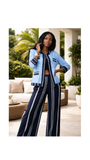 RG  Stripe Aso Oke Co ord Top & Tailored Trousers in Sky Blue for Women