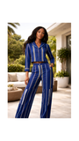 RG Aso Oke Cropped Blazar & Stripe Tailored Trouser in Royal Blue for Women