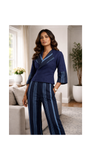 RG Cropped Blazar & Tailored Striped Trousers in Navy Blue for Women