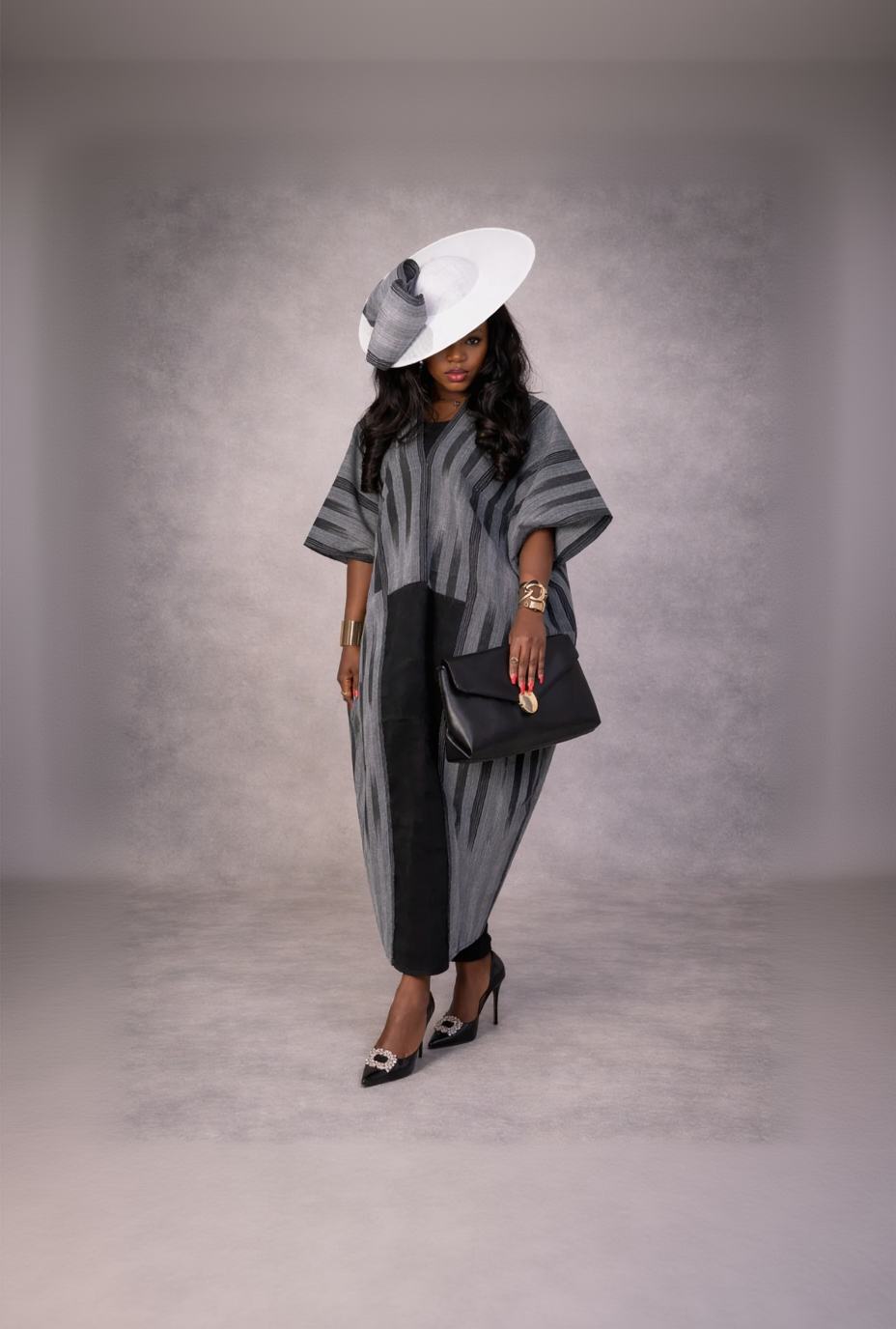 RG Asiko Asooke Dress and Hat – Grey Women’s