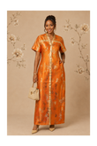 RG Metallic Floral Print Button-Front Kimono Dress | Luxury Kaftan