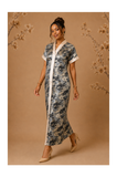 RG Metallic Floral Print Button-Front Kimono Dress | Luxury Kaftan