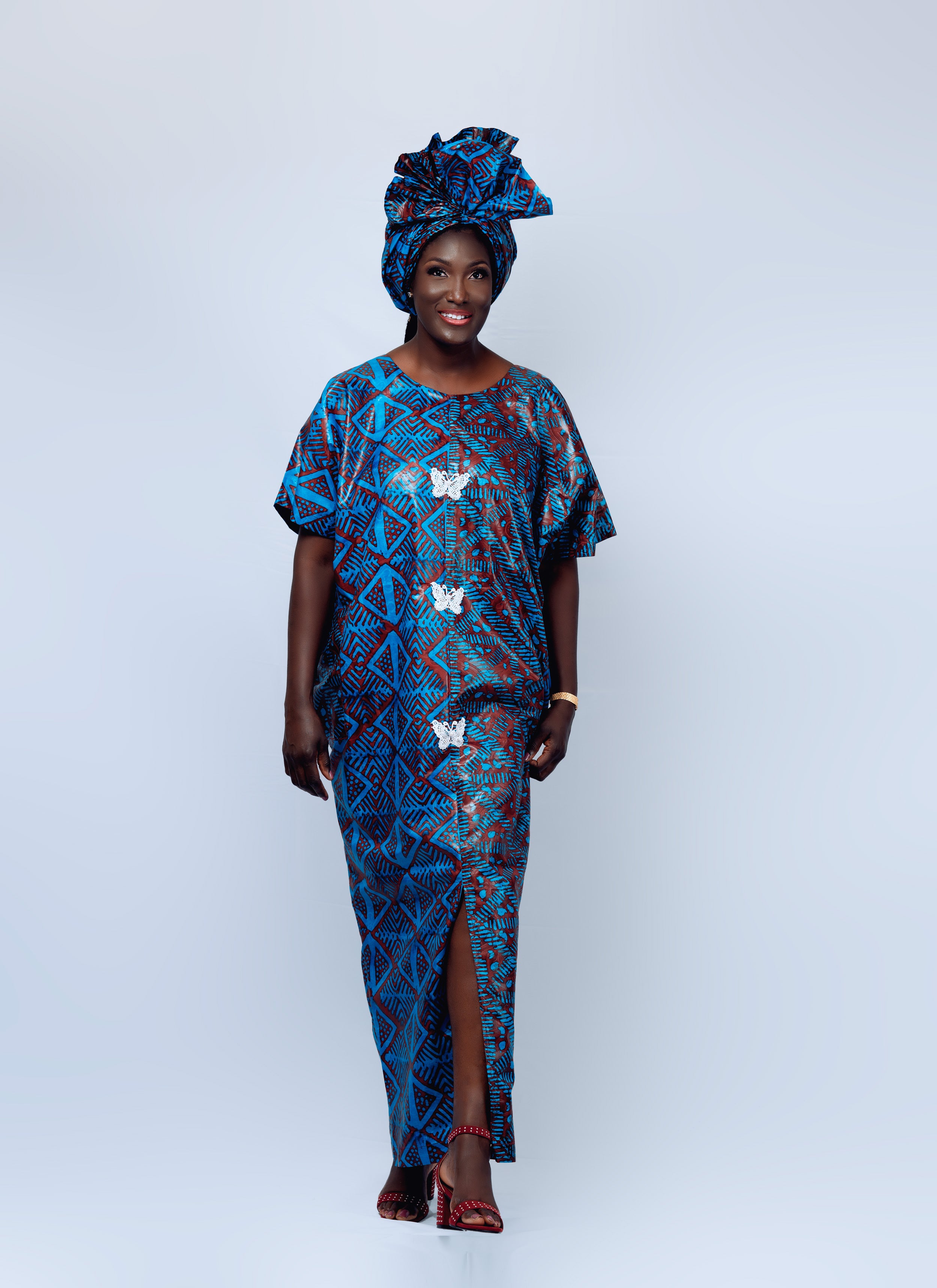 Tie & Dye African Kaftan with Side Pockets and Round Neck