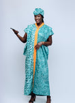 Tie & Dye Kaftan contrasting colours of lace trim and adire details boubou dress