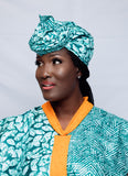 Tie & Dye Kaftan contrasting colours of lace trim and adire details boubou dress