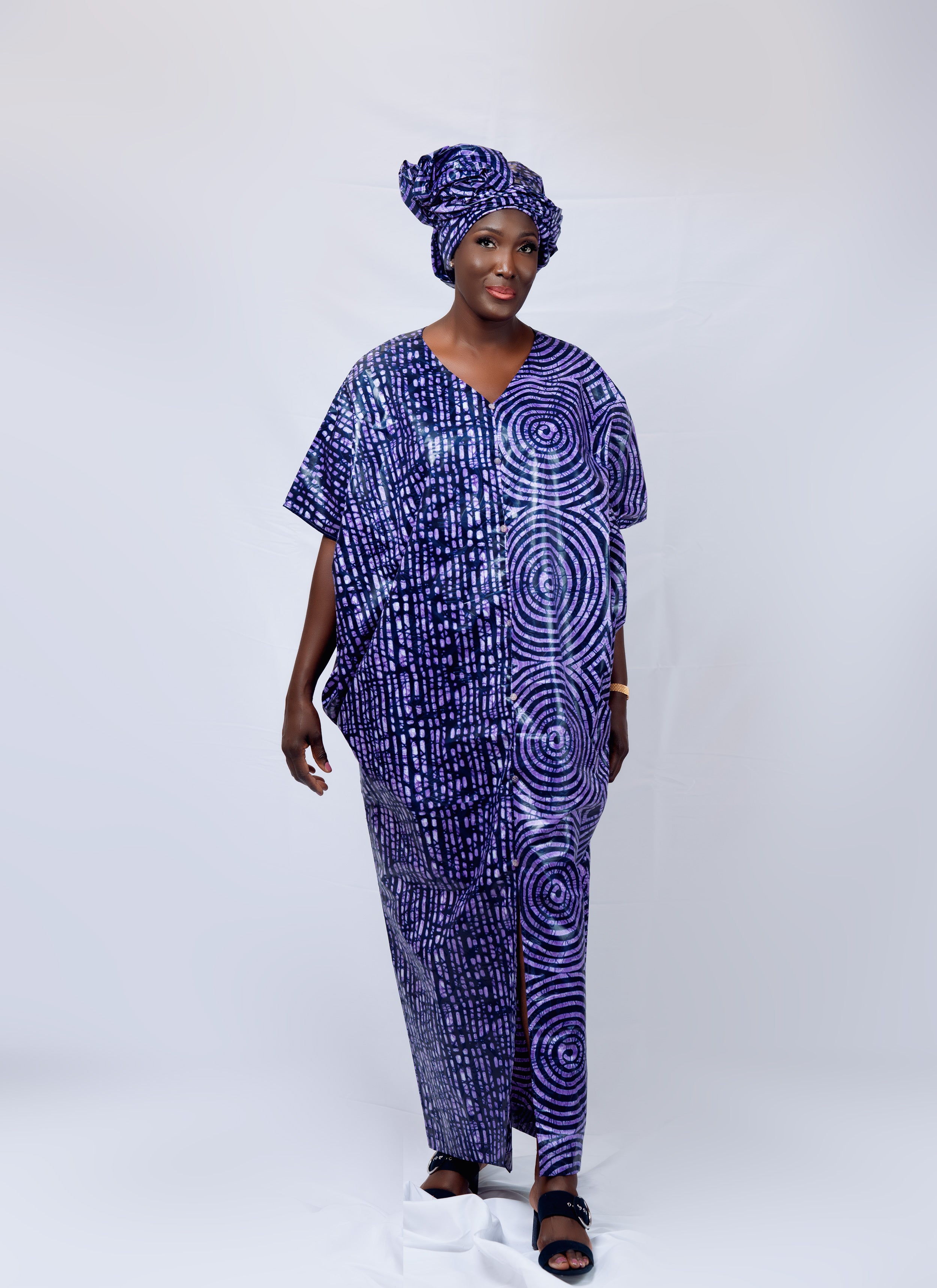 Kaftan for women Dual Adire print with center Slit hem