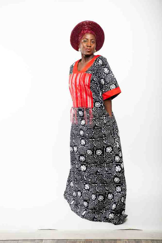 Molewa Black and White Long  Adire Print Ankara Boubou