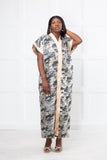RG Metallic Floral Print Button-Front Kimono Dress | Luxury Kaftan
