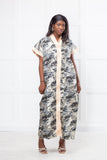 RG Metallic Floral Print Button-Front Kimono Dress | Luxury Kaftan