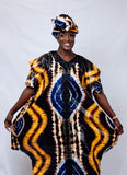 Adire Kaftan for parties with Scalloped batwing Boubou Dress
