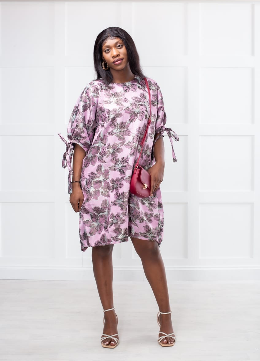 RG Metallic Floral Tie-Sleeve Open back Dress