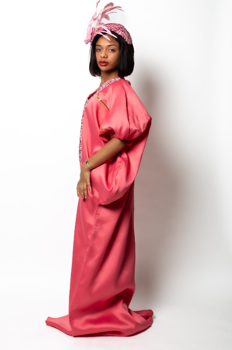 Pink African Kaftan/BouBou Luxury Dress African Fashion with Embelished Sequence Velvet Nape