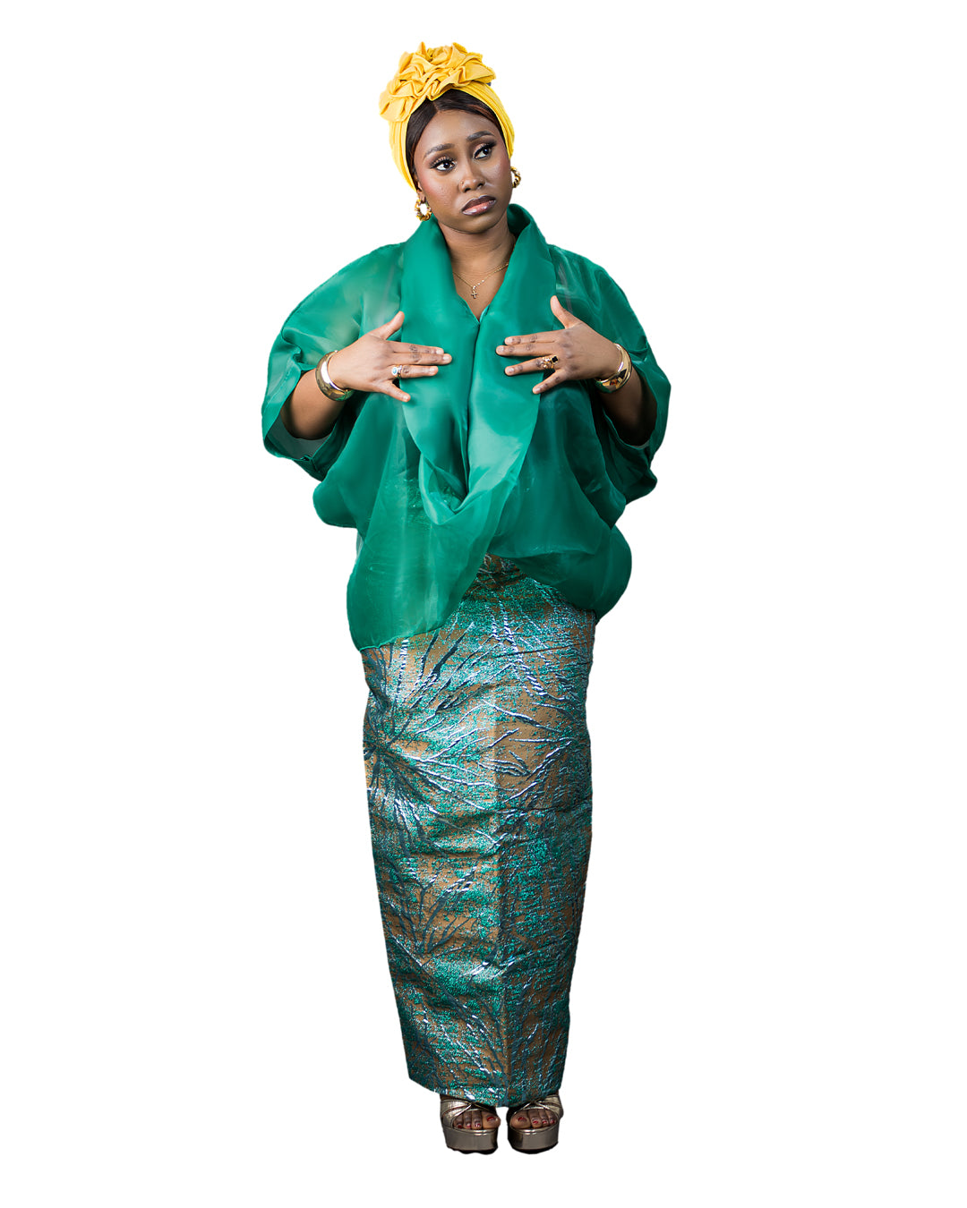 Rimi 3-Piece, Straight Skirt and Organza Body Blouse