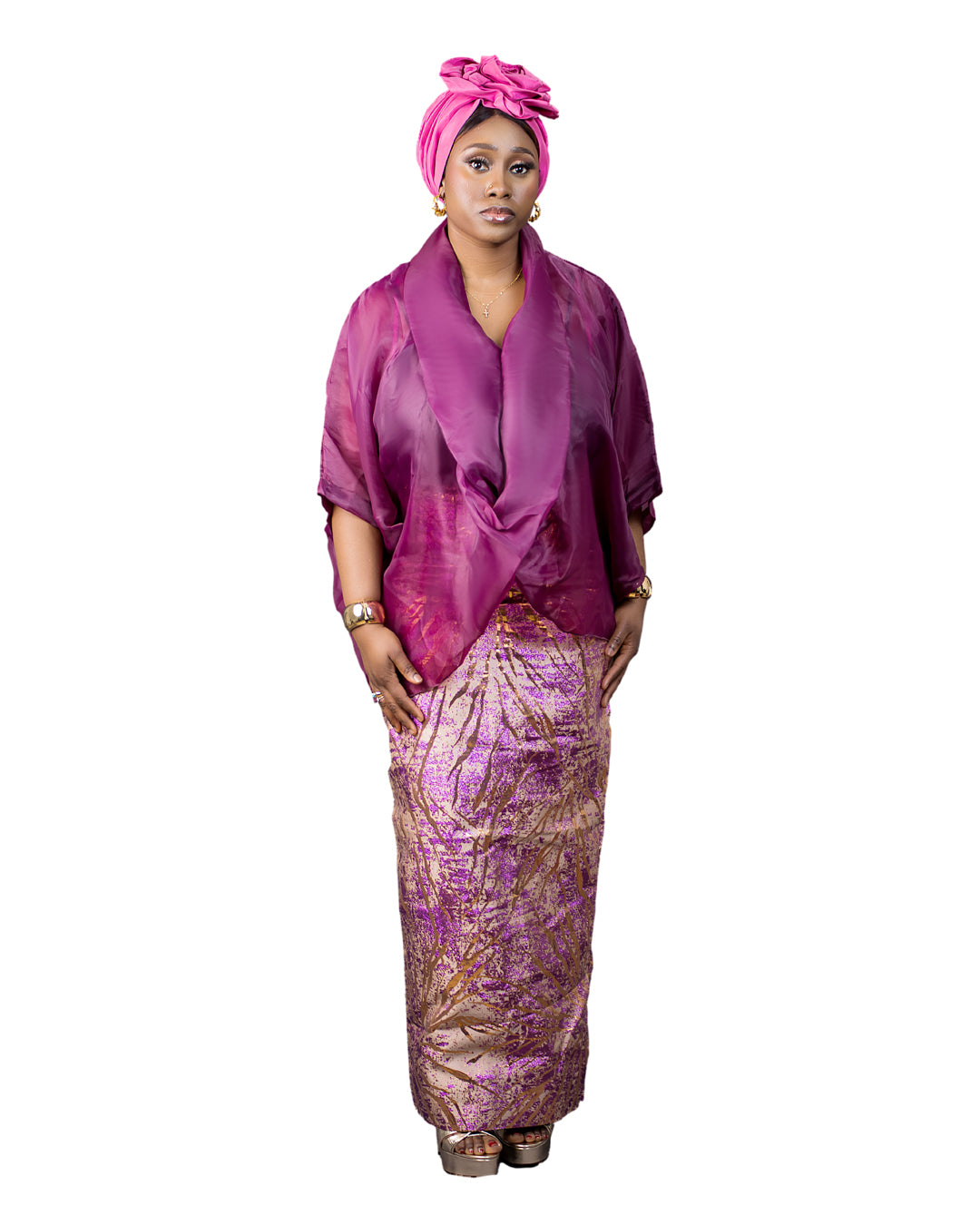 Rimi 3-Piece, Straight Skirt and Organza Body Blouse