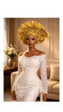 Golden Gold Gele Headtie: The Rosette Style