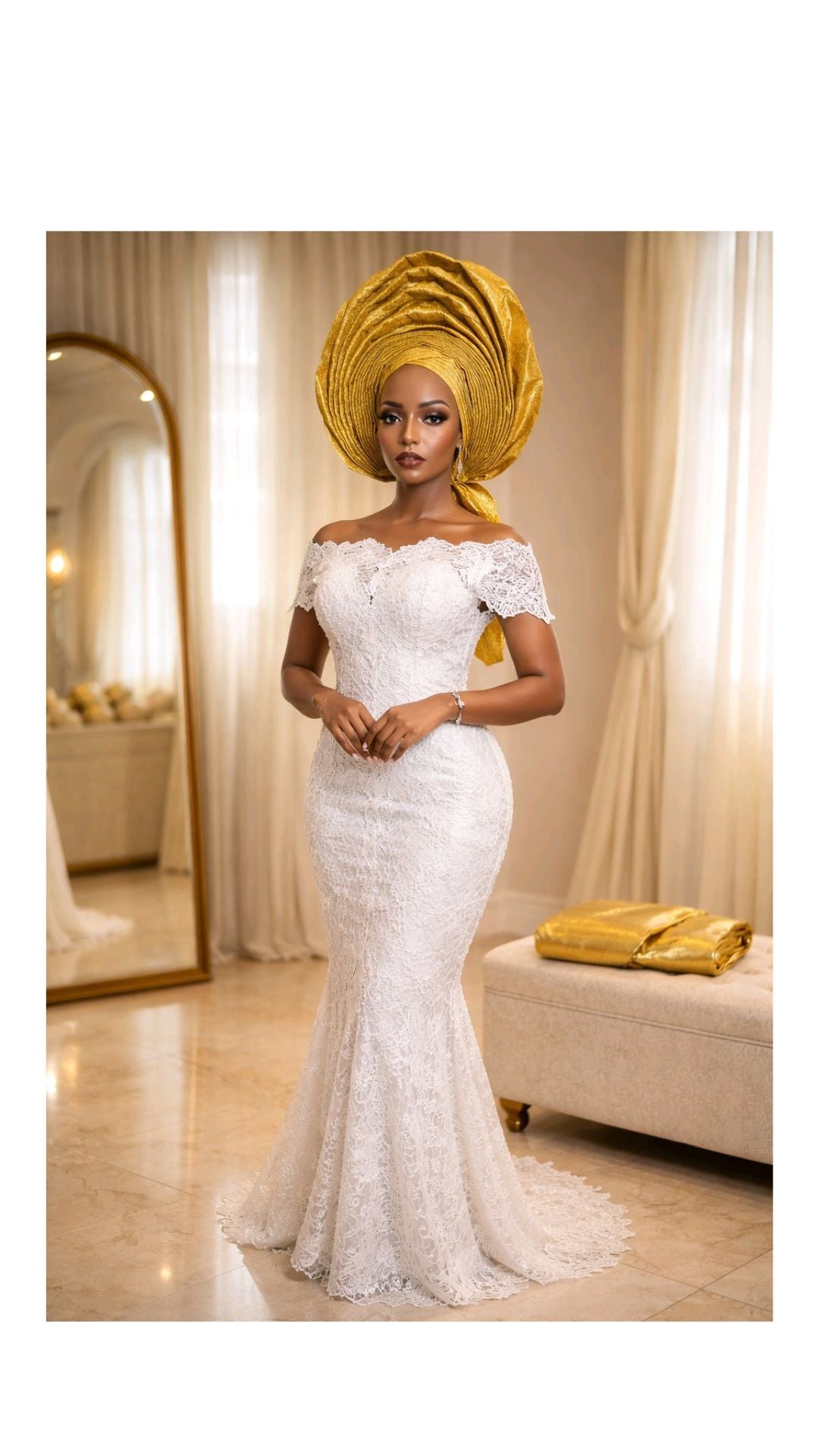 Golden Gold Gele Headtie: The Bridal Style