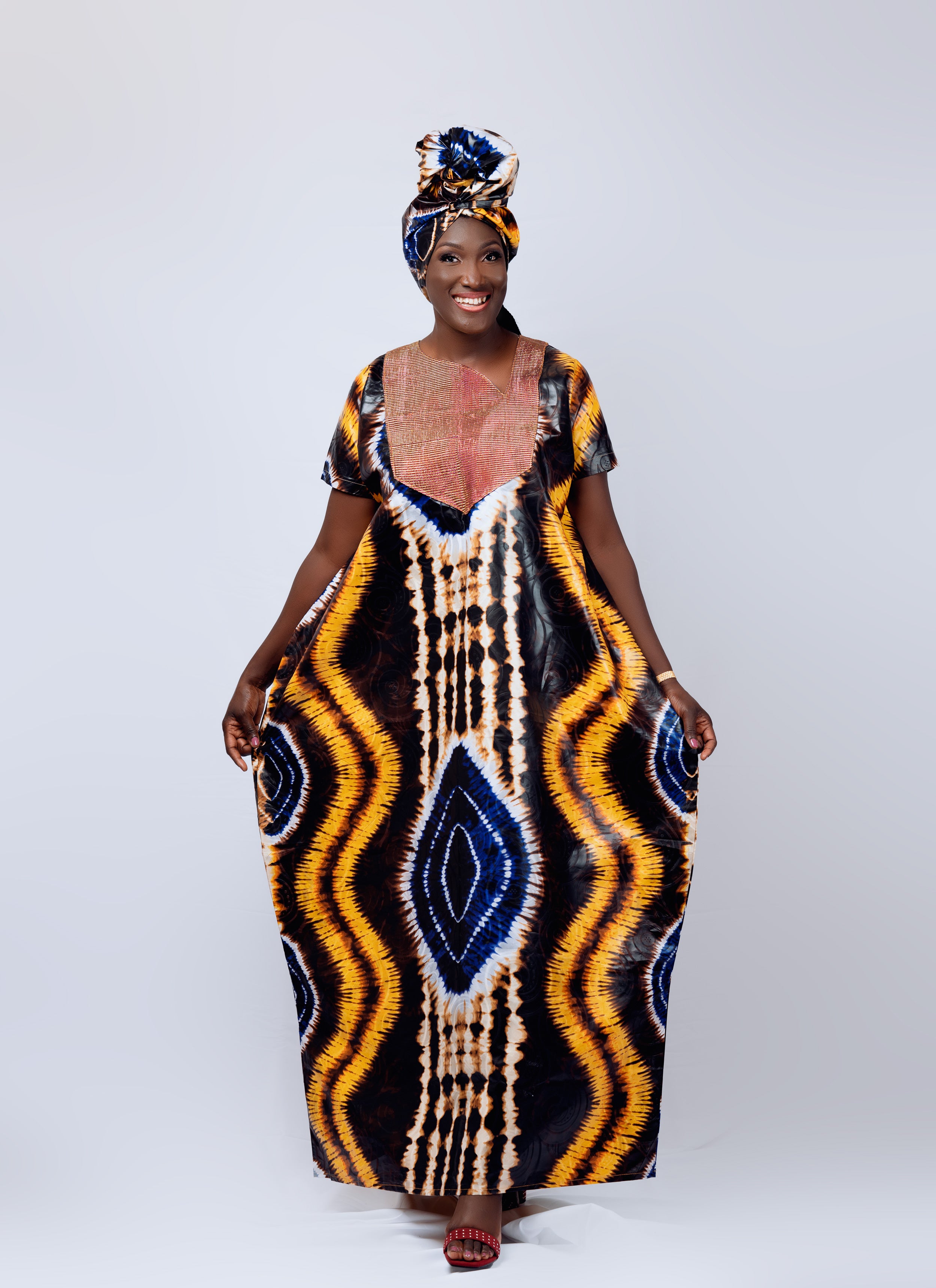 Classy African Tie & Dye Waveline detail print Dress